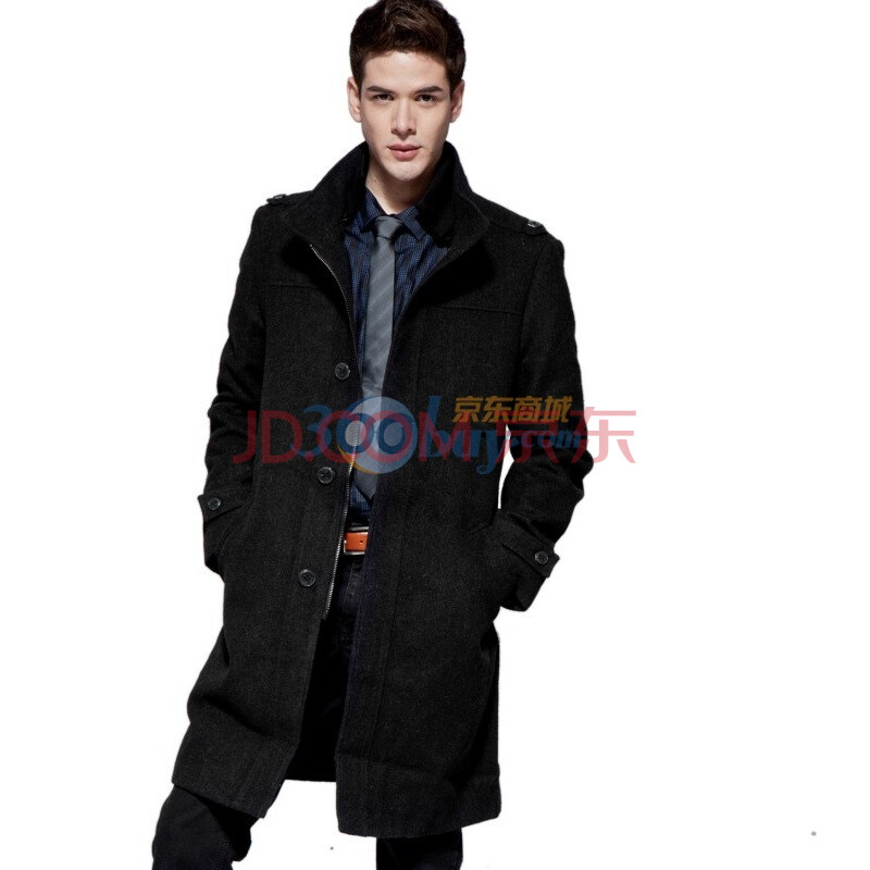 Justyle双层立领罗纹领暗门襟长款顶级羊毛呢子