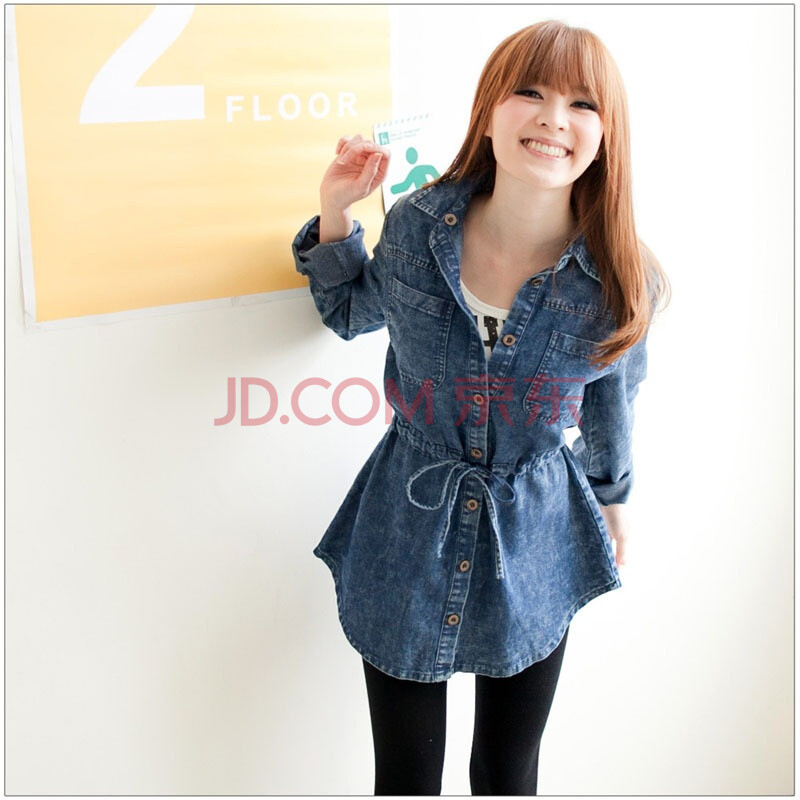 东京着衣 修身<em>长款卫衣开衫</em>格纹连帽牛仔外套