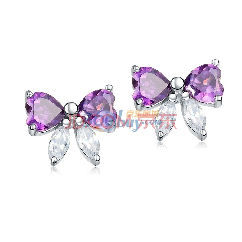 7度 2012新款 紫蝴蝶耳钉 比翼双飞 925纯银 大