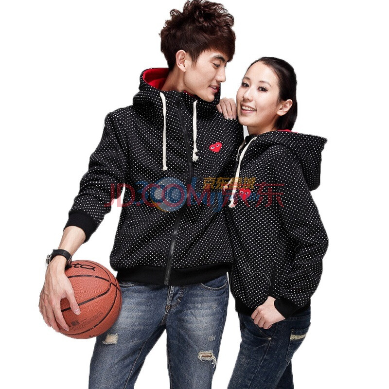 爱裳海 韩版新款女装点点爱心<em>拉链</em>连帽<em>卫衣</em>抓