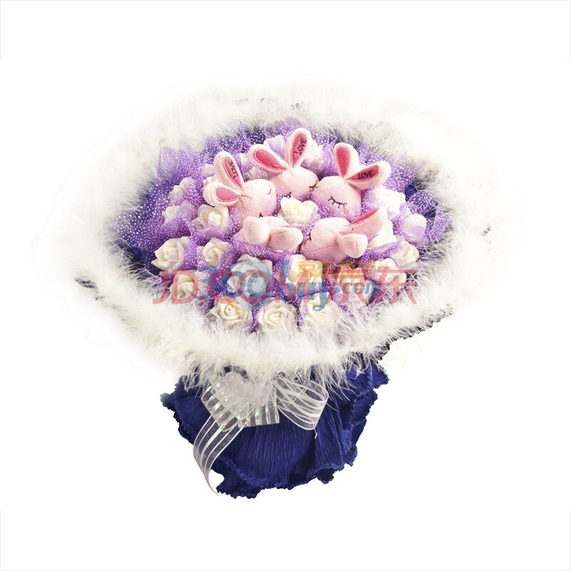 卡当 LOVE兔 29朵<em>白玫瑰</em> 卡通花束 <em>送女友</em>礼物