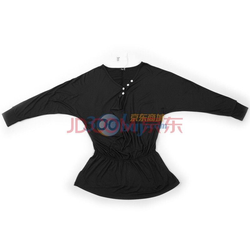 8size2012加大码女装欧美时尚 春夏新品蝙蝠袖宽松收腰 纯棉荡领T恤T-0041 黑色 XXXXL