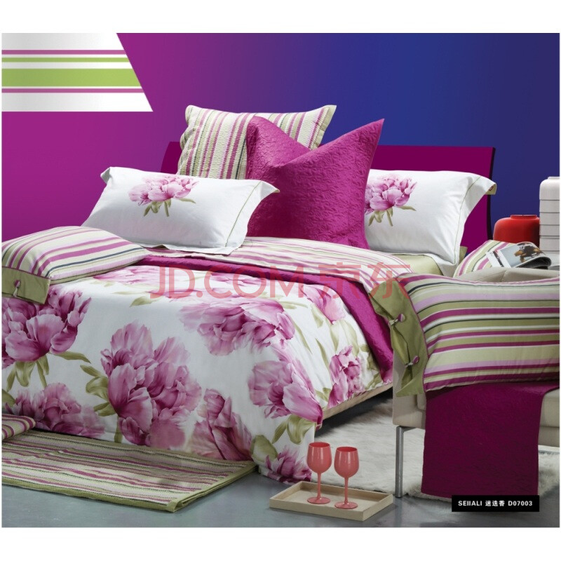 【雪蕾丽】全棉贡缎缎纹印花床品四件套-迷迭