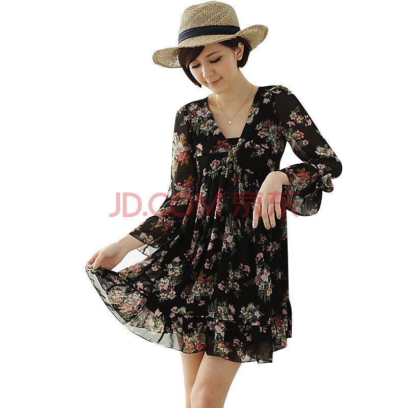 乔伊思JOICE 新款春款波西米亚修身碎花雪纺