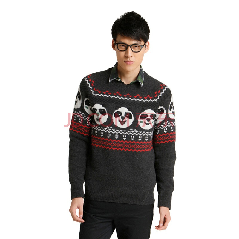 Jack Jones/杰克琼斯 <em>针织</em> 羊毛<em>熊猫</em>头<em>图案</em>男毛