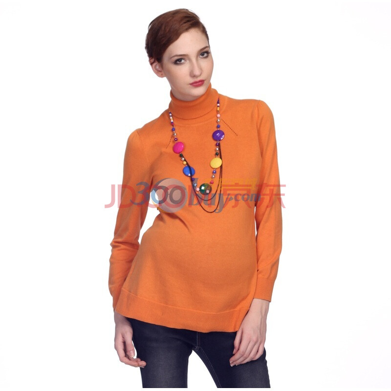 惠葆 孕妇装 秋装 上衣 纯棉高领纯色针织衫 秋