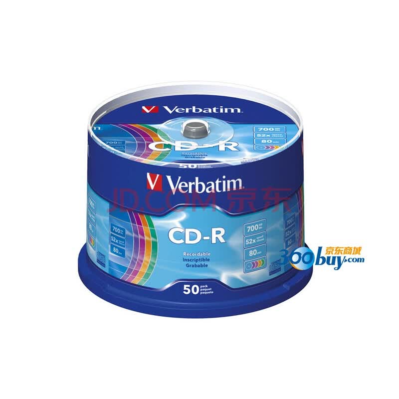 威宝（Verbatim）CD-R 52速 700M 全球包装 五彩系列 灵雅凤 桶装50片 刻录盘