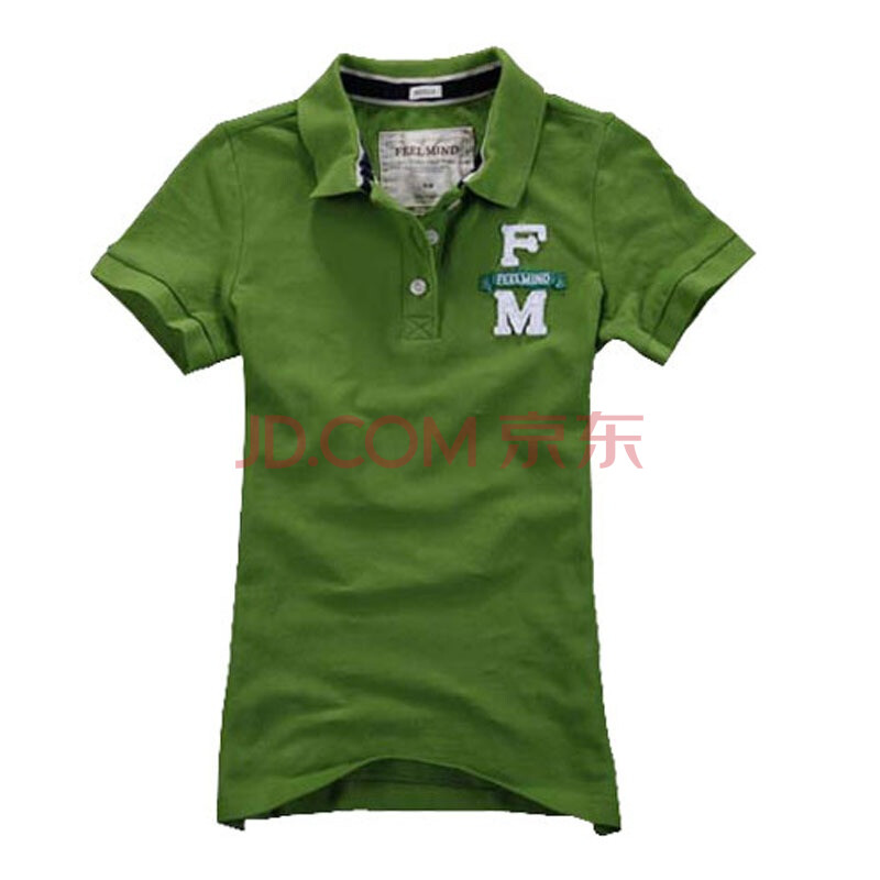 【FEEL MIND】女装翻领学院派字母贴布短袖情侣Polo 62-10502 绿色 M
