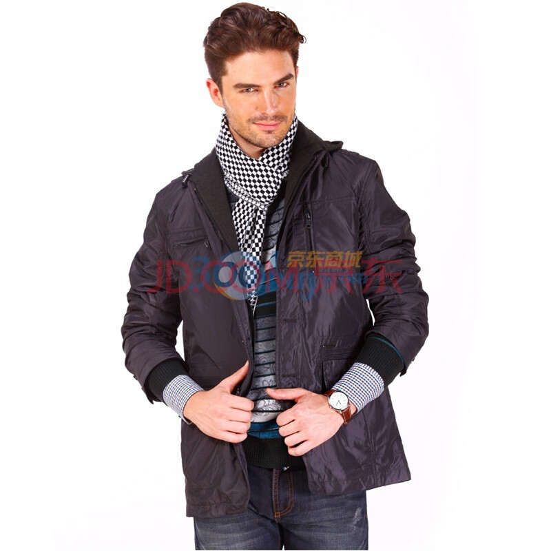 霞湖世家\无花优品 秋装男款时尚连帽休闲西装