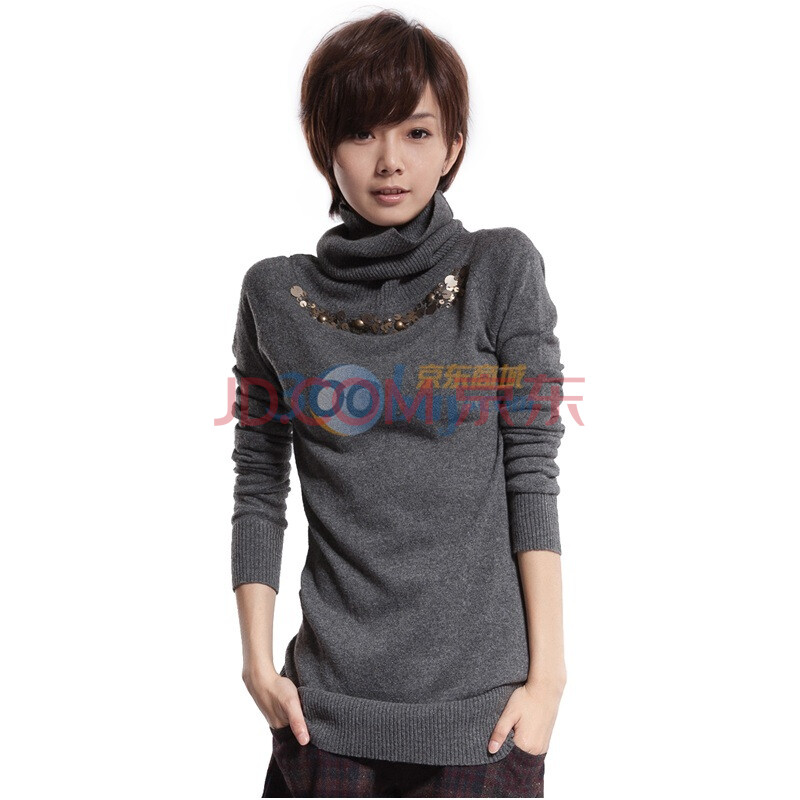 圣迪奥sdeer女装缝制金属亮片<em>高领毛衣</em> 04835