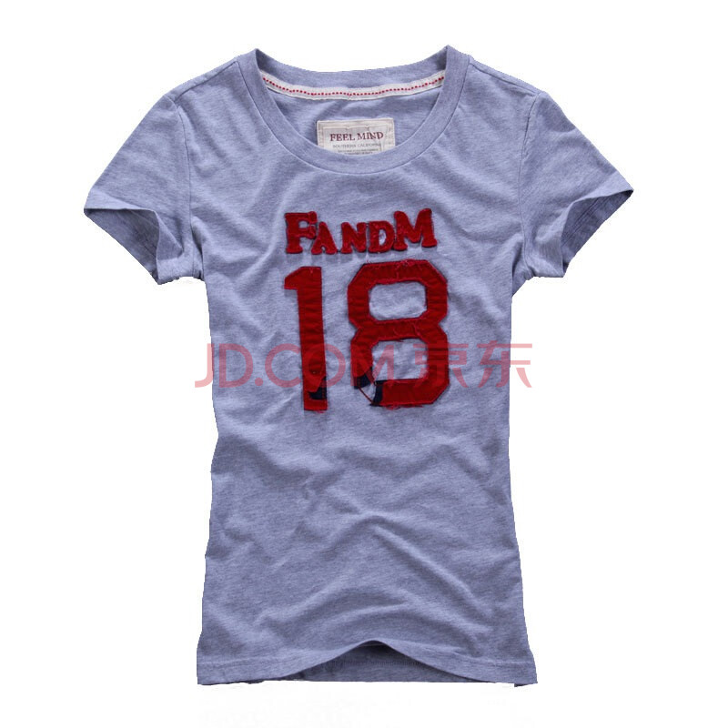 【FEEL MIND】女装圆领橄榄球号码贴布短袖情侣T恤 62-10503 灰色 M
