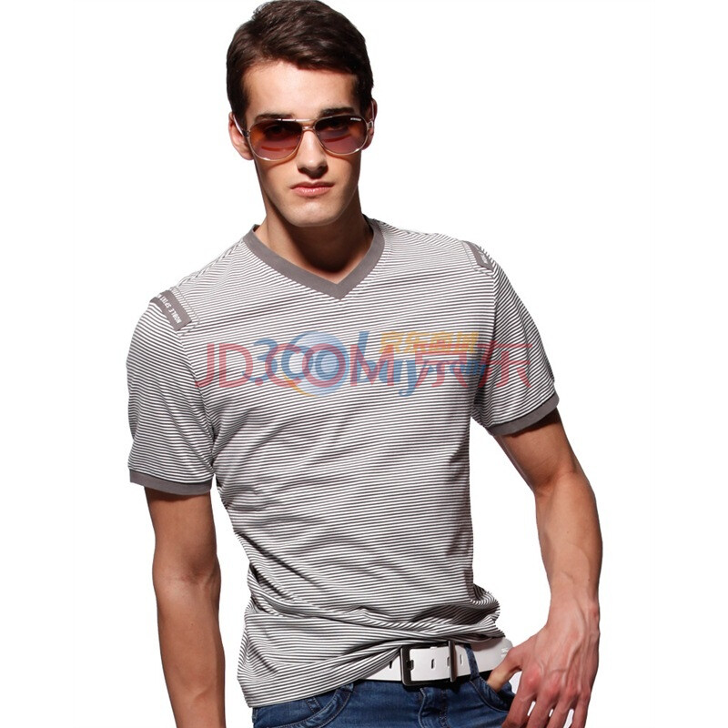 沙漠风暴 无花优品 2012男装 男士 新款V领条纹