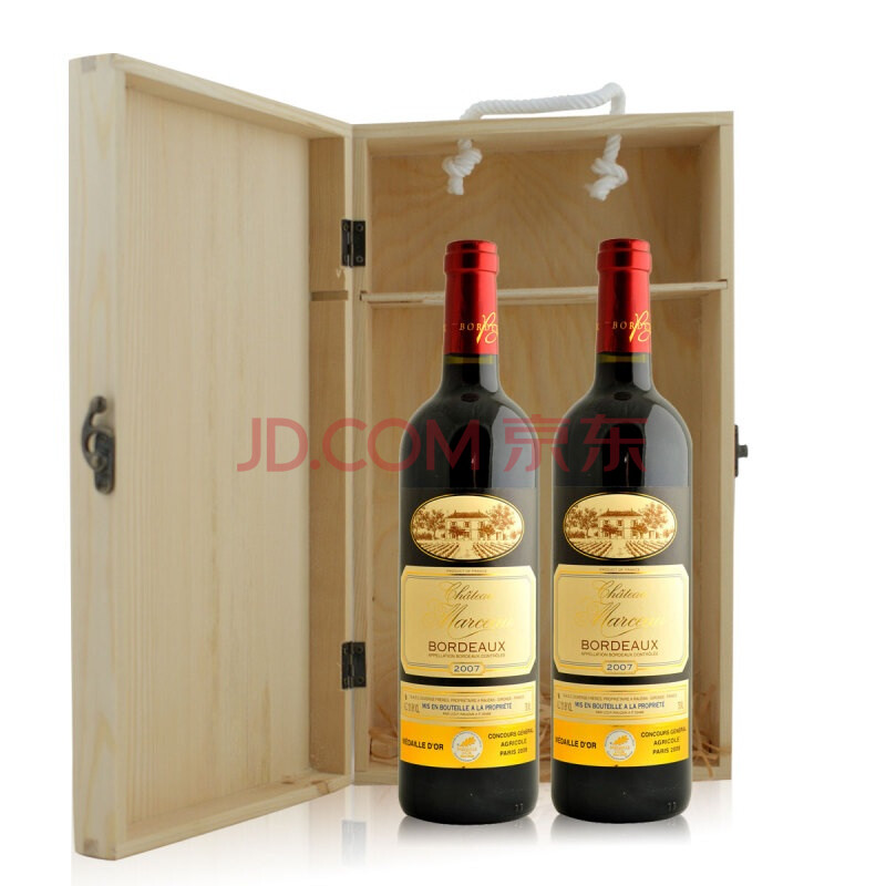 法国 玛索古堡干红葡萄酒双支松木礼盒装图片