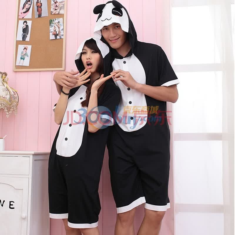 爱戴琳<em>夏季</em>新品连帽短袖情侣<em>睡衣</em>家居服连体装