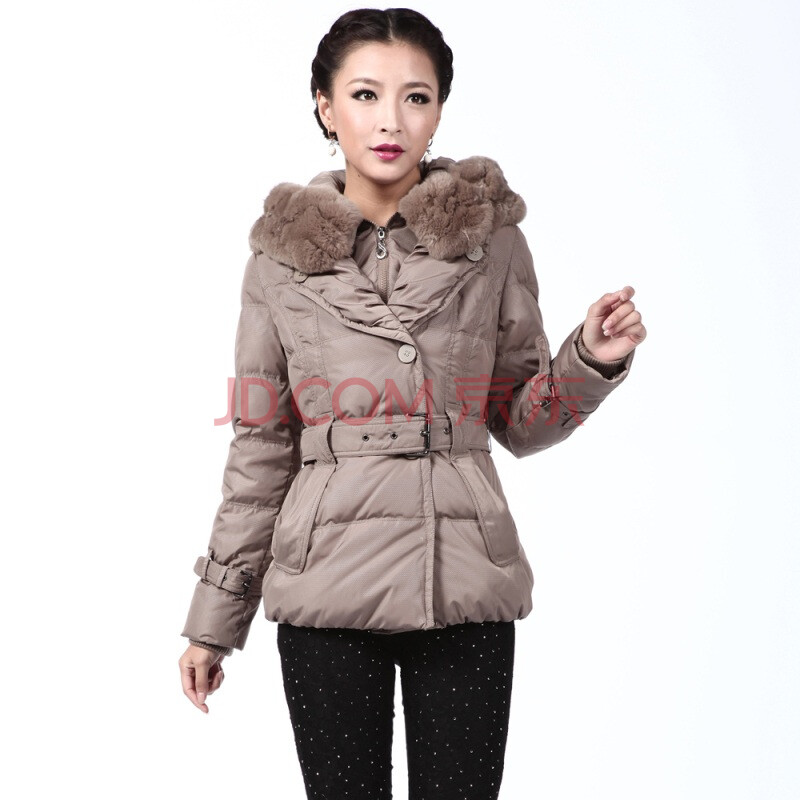 2011新款 <em>雪中飞羽绒服</em> 女抽裥领毛帽休闲短款