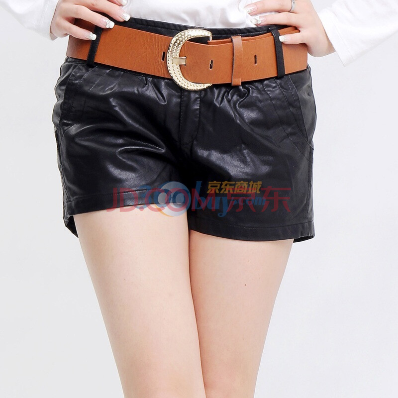 伊雯 新款韩版<em>中腰</em>PU皮黑色<em>皮短裤</em>靴裤 女装D