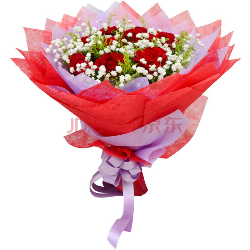 尚雅鲜花 红玫瑰花束 情人节鲜花 11朵红玫瑰花圆形包装 鲜花速递