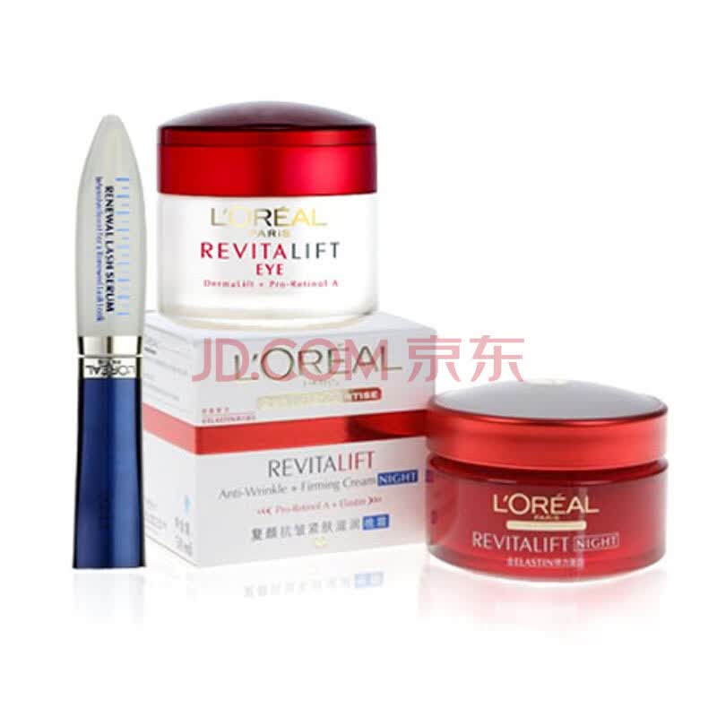 LOREAL欧莱雅精品组合装复颜抗皱紧肤滋润晚霜50ml+复颜抗皱紧致眼霜15ml+睫毛焕活精华液7.5ml
