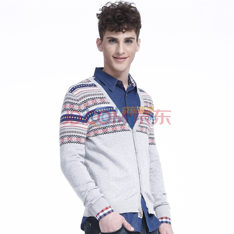 2012春款新品 <em>马克华菲</em>男装v领提花毛衣针织开