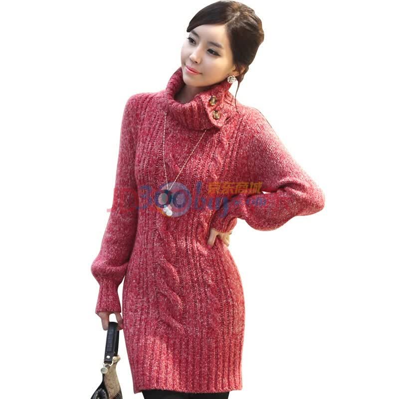 蓝海湾韩版<em>高领中长款毛衣</em> 725 红色 M图片