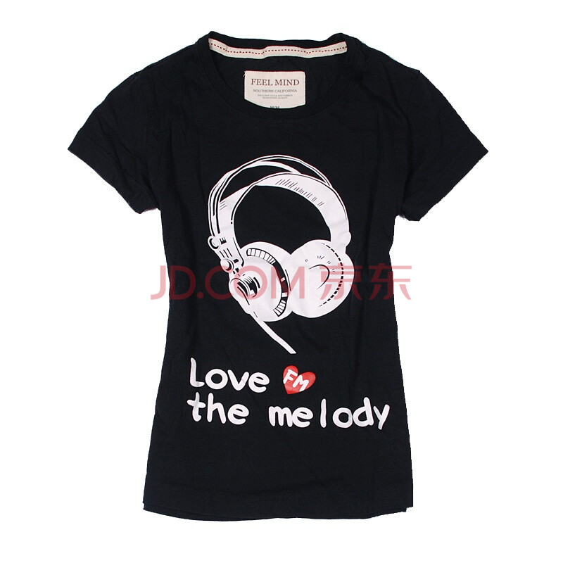 【FEEL MIND】女装圆领动感音响短袖T恤 62-11502 黑色 M