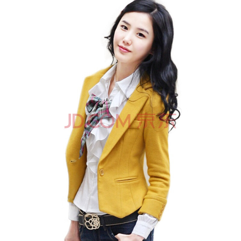 尚贵华2012<em>春季女士</em>休闲黄色呢料纯色小西装