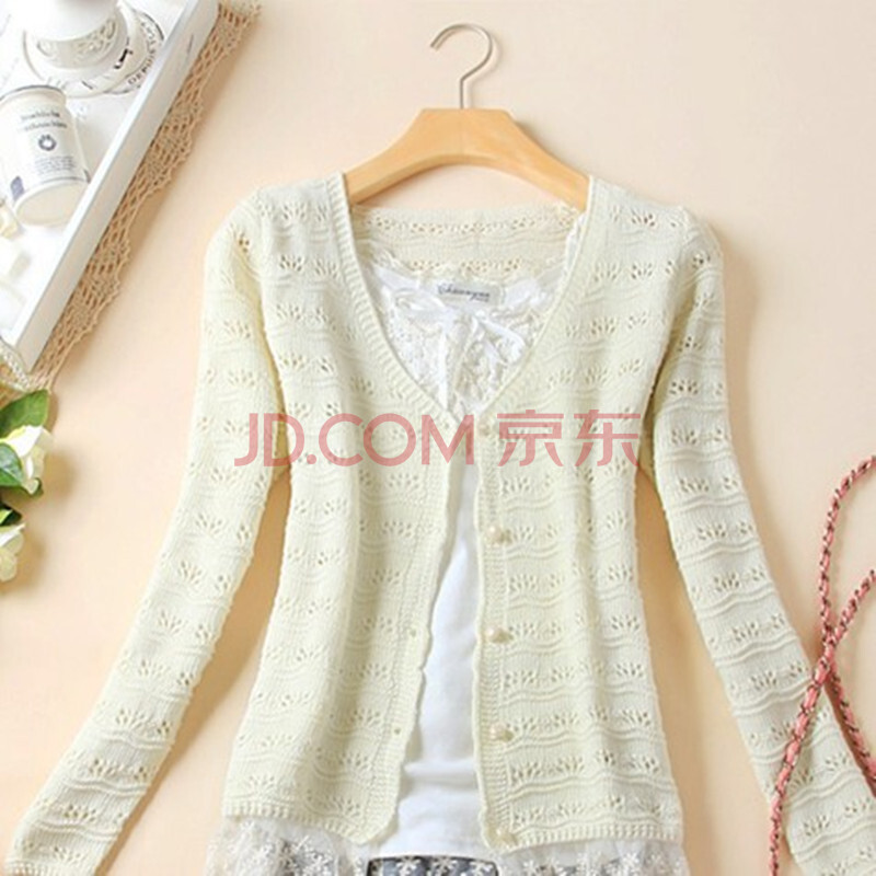 星崎舞 韩版蕾丝百搭镂空长袖<em>开衫短款</em>小<em>外套</em>