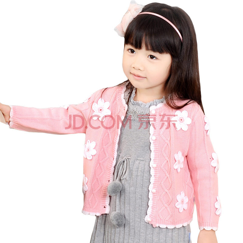 卷卷毛 <em>女童毛衣</em>韩式 手工<em>编织</em>小雏菊针织<em>外套</em>