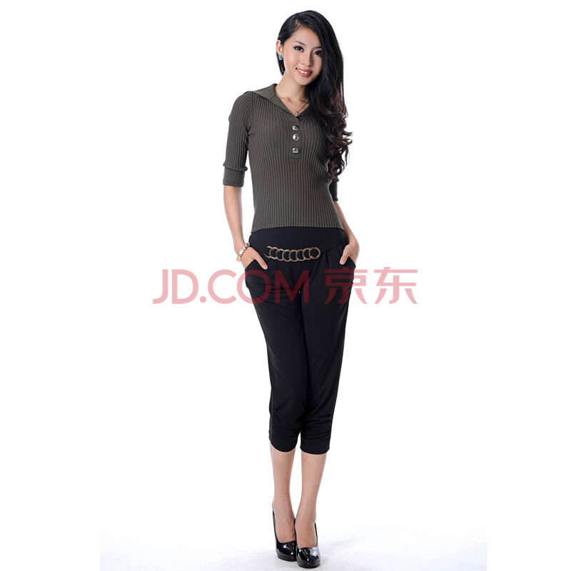 \忆妹儿 夏装新品<em>女装橄榄</em>绿气质翻领 七分袖针