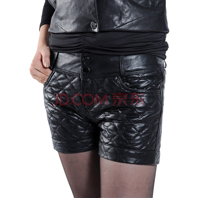德若 Dr 绵羊皮<em>真皮</em>皮裤<em>女士短裤西装</em>裤热裤黑