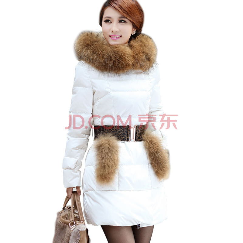 ncler2013新款貉子毛领羽绒服女款中长款修身8036