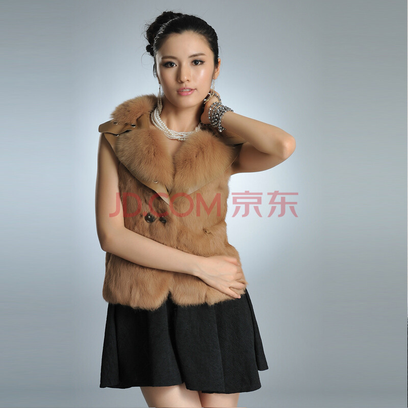 CIKK品牌<em>时尚</em>皮草 2013新款<em>女士</em>兔毛翻领背心