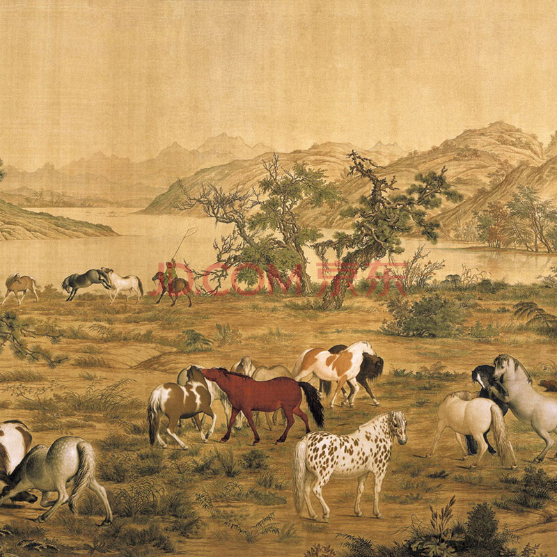乐嘉 大型定制墙纸 郎世宁百骏图0714-1 客厅电