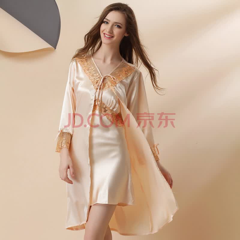 贝诗维迪 <em>女士丝绸</em>春装<em>睡衣</em>家居服 蕾丝花边仿