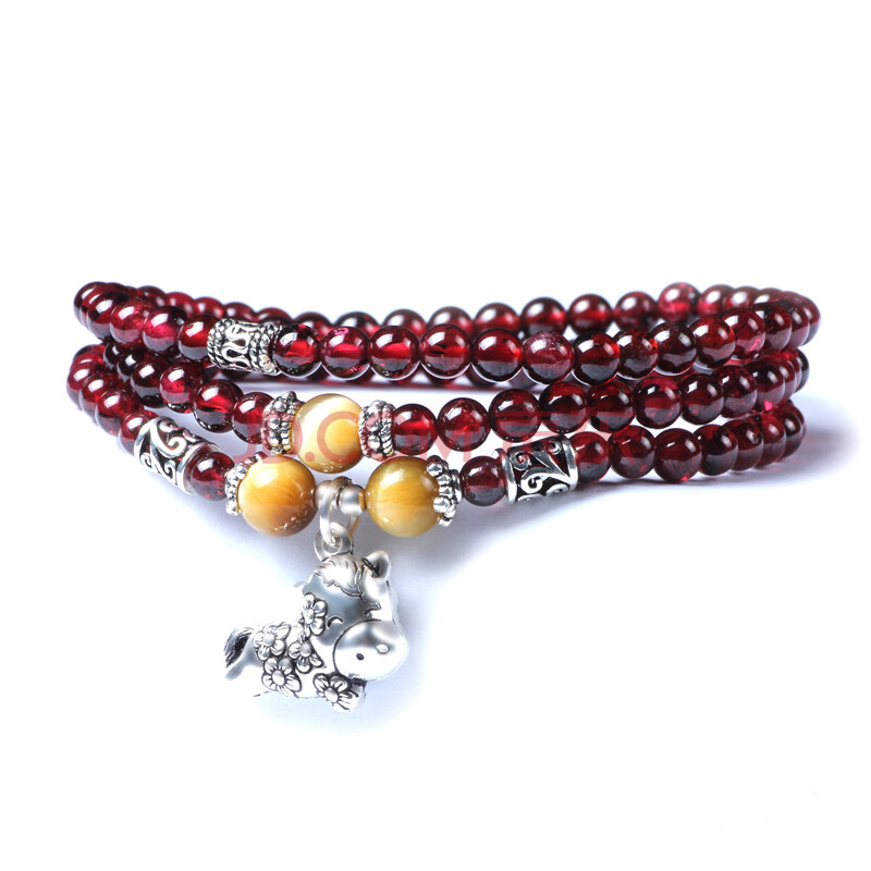 YYUE 天然水晶5mm酒红石榴石手链女多圈层9