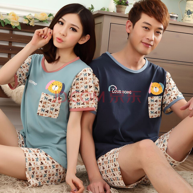 心仪树 货到付款<em>情侣睡衣</em>女<em>夏装</em>短袖棉质<em>可爱</em>