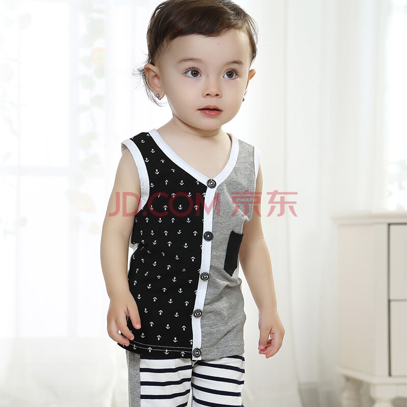儿童夏装潮男韩版全棉假开衫背心<em>马甲</em>短裤套装