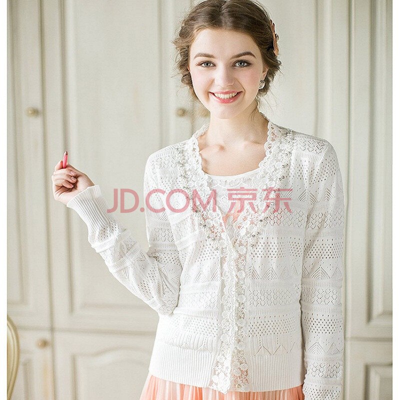 2014春装新款<em>女装</em> 甜美优雅蕾丝珍珠镂空<em>针织</em>