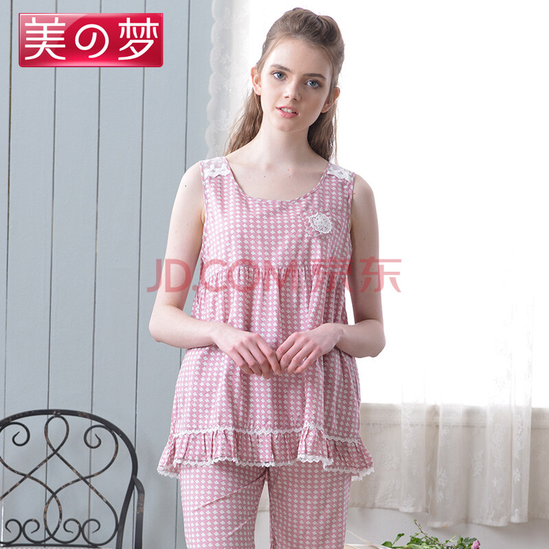 美梦<em>睡衣</em> 梭织纯棉女式吊带<em>背心睡衣</em>套装 女可