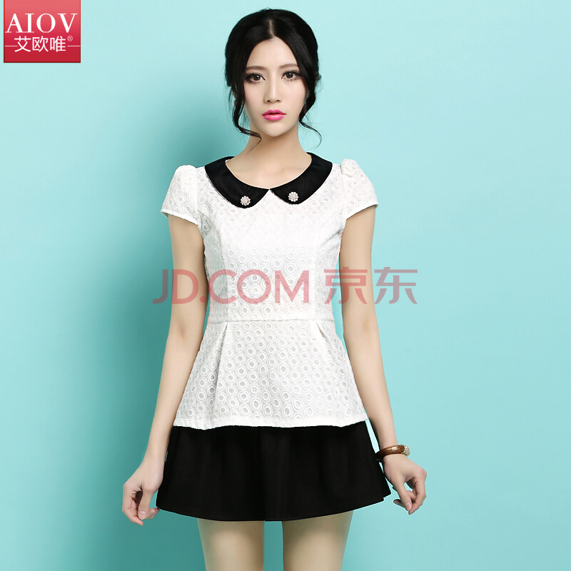 艾欧唯 2014夏新 裙摆式修身雪纺蕾丝连衣裙 精