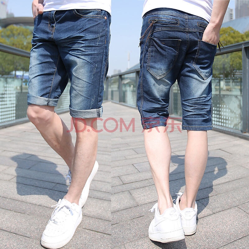 丹杰仕2014男装休闲<em>牛仔短裤</em> 男士<em>口袋</em>拉链牛