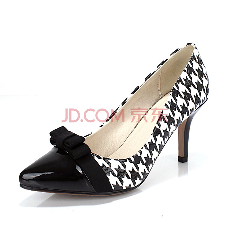 tatyana2014新款<em>女鞋子</em> 黑白拼接纹牛漆皮单鞋