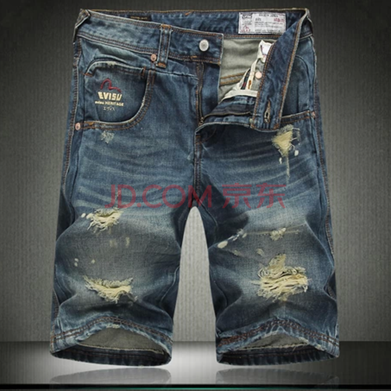 凡遇 男士<em>牛仔裤</em>5分裤 欧美<em>潮牌</em>简约潮男牛仔