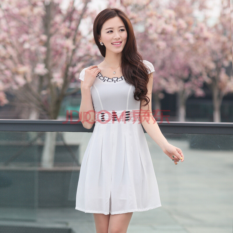 衫谷清新2013夏季纯白色淑女优雅女装 圆领手工串珠中