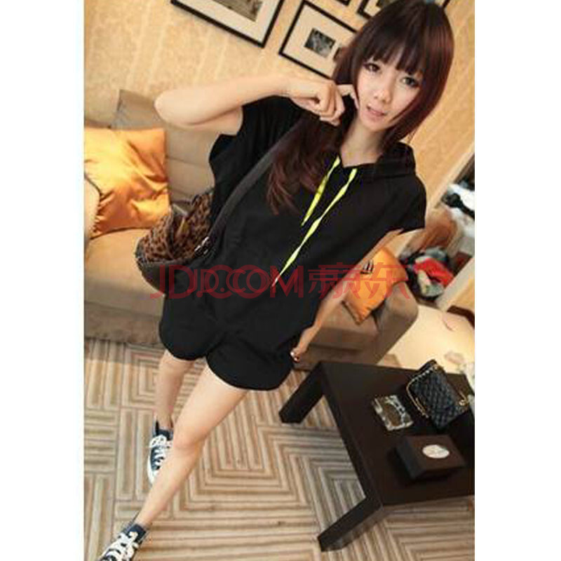 翔戈红 2014春装运动休闲短袖<em>短裤</em>卫衣<em>套装</em> 黑