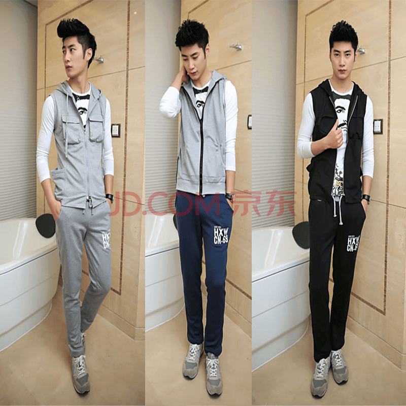 登宝时 套装 2014<em>韩版修身男装</em>纯色口袋<em>连帽马</em>