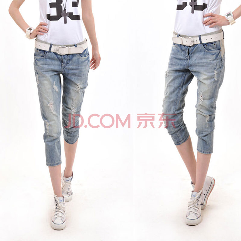 尧奕2014夏装新品七分<em>牛仔</em>裤<em>女</em> 韩版<em>个性</em>破洞
