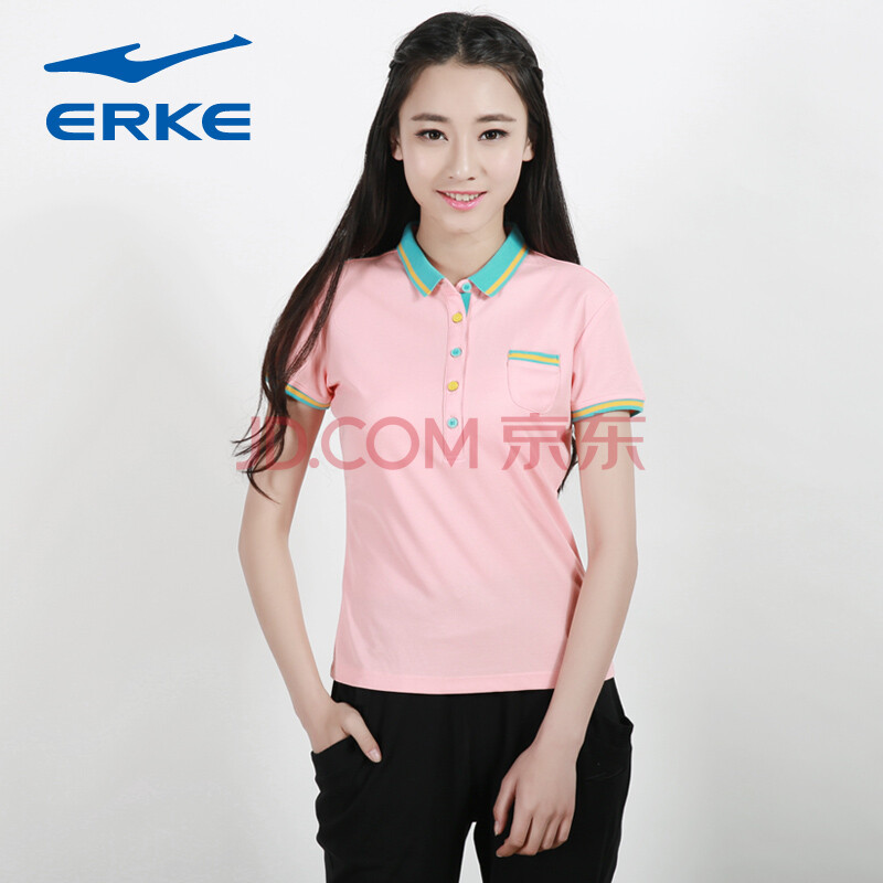 <em>鸿星尔克</em>erke正品<em>女夏装</em>休闲百搭微领T恤短袖