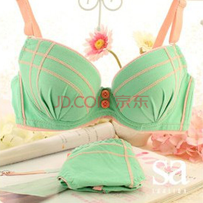 全棉少女<em>可爱</em>简约型性感<em>日韩文胸套装</em> 绿色 3