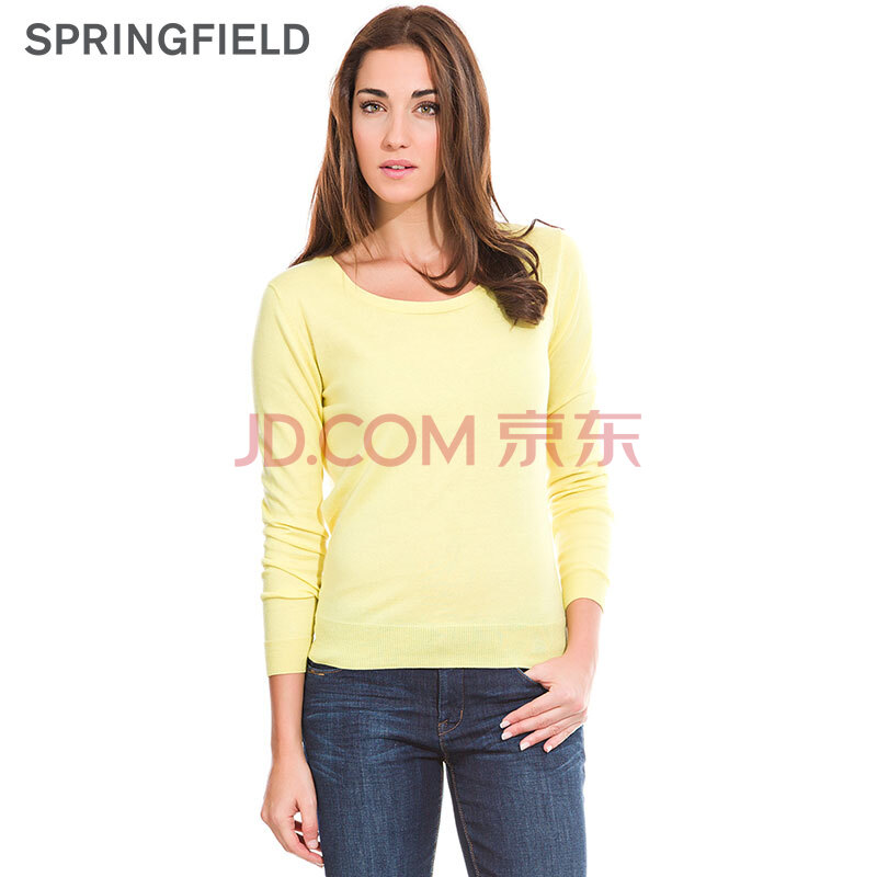 <em>SPRINGFIELD 女装</em>春装明黄色长袖圆领针织衫